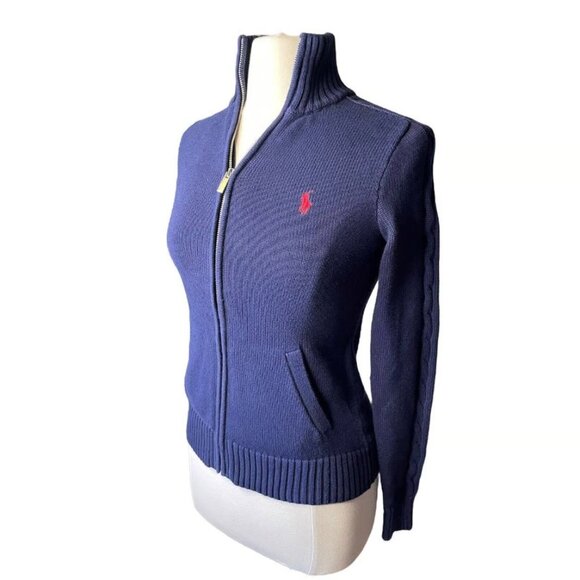 Ralph Lauren Sweaters - Ralph Lauren Sport Women’s Medium Navy Blue Long Sleeve Full Zip Fitted Sweater